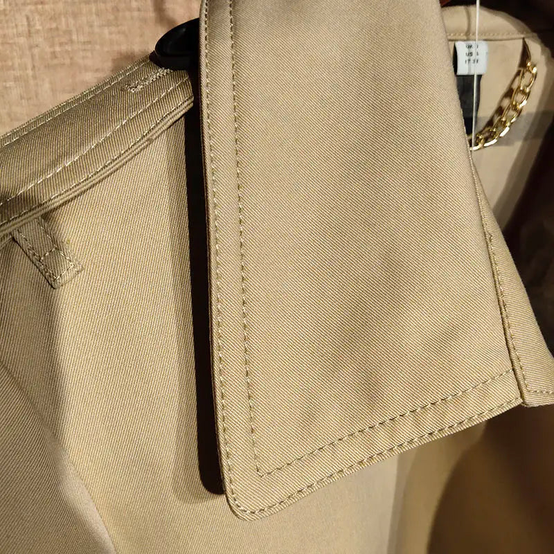 Women's Classic Lapel Mid Length Trench Coat Stylish Double-Breasted Overcoat Slim Dress Jacket with Belt Windproof