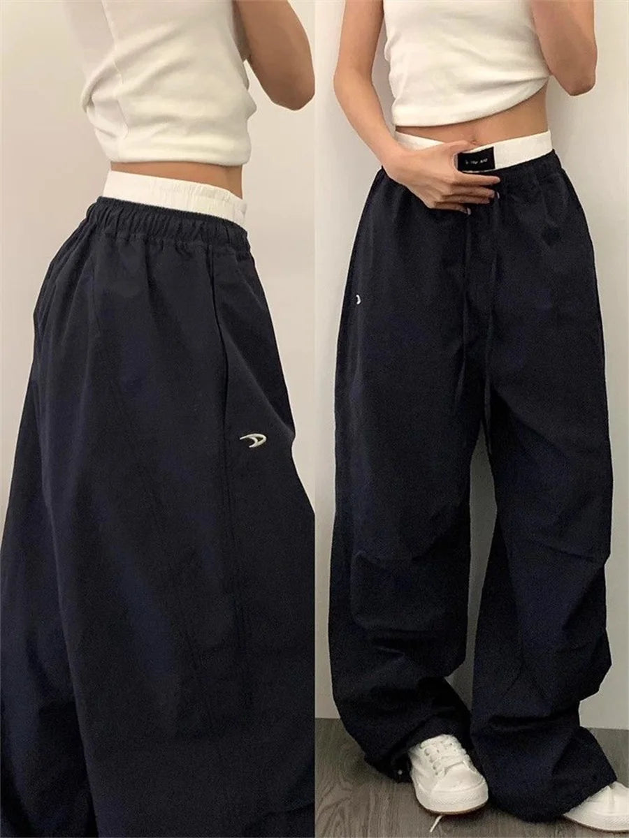Women Loose Joggers Pants Vintage Streetwear Hip Hop Y2k Baggy Wide Leg Sweatpants Cargo Pants Casual Pockets Fashion Trousers