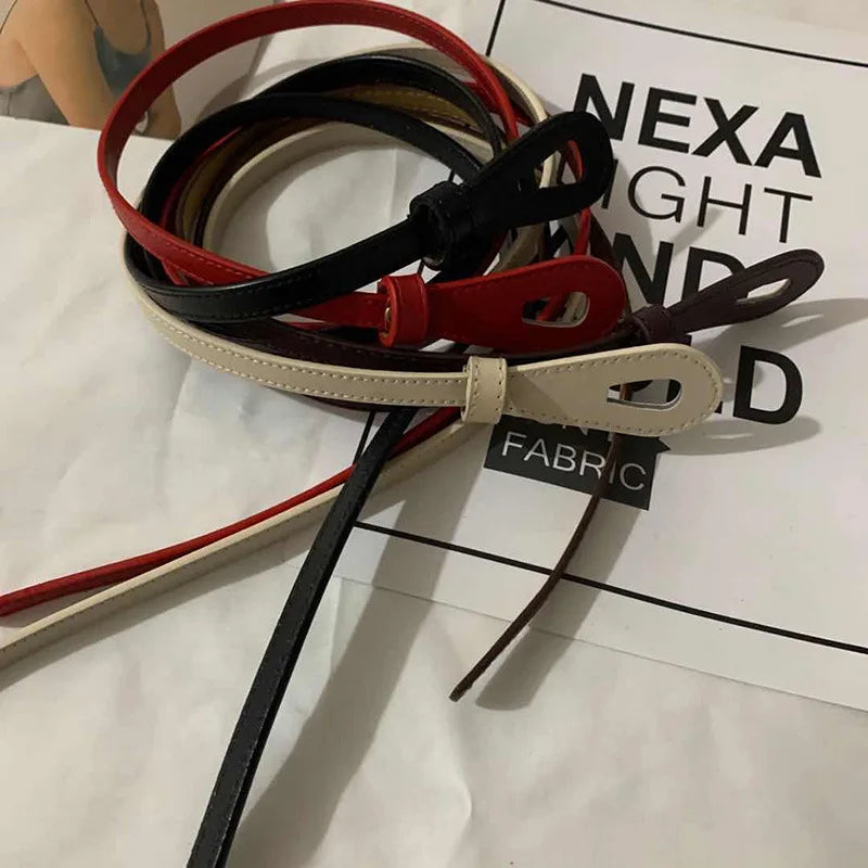 110cm Female Wild Belts Strap Thin Waistband Knotted Bow Waist Belt for Women Fashion Leather Dress Clothes Decoration Jewelry