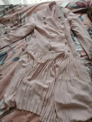 Notched Pleated Dress for Ladies Professional Suit Office Blazer Pink or Black Workwear Spring and Autumn New Fashion K1093