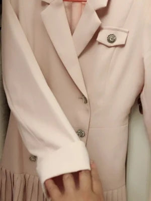 Notched Pleated Dress for Ladies Professional Suit Office Blazer Pink or Black Workwear Spring and Autumn New Fashion K1093