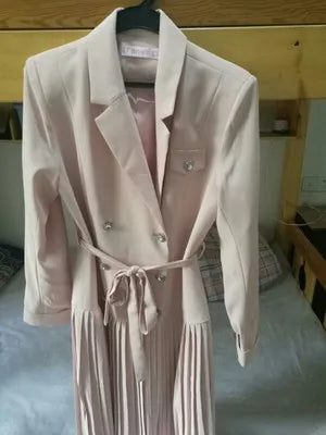 Notched Pleated Dress for Ladies Professional Suit Office Blazer Pink or Black Workwear Spring and Autumn New Fashion K1093