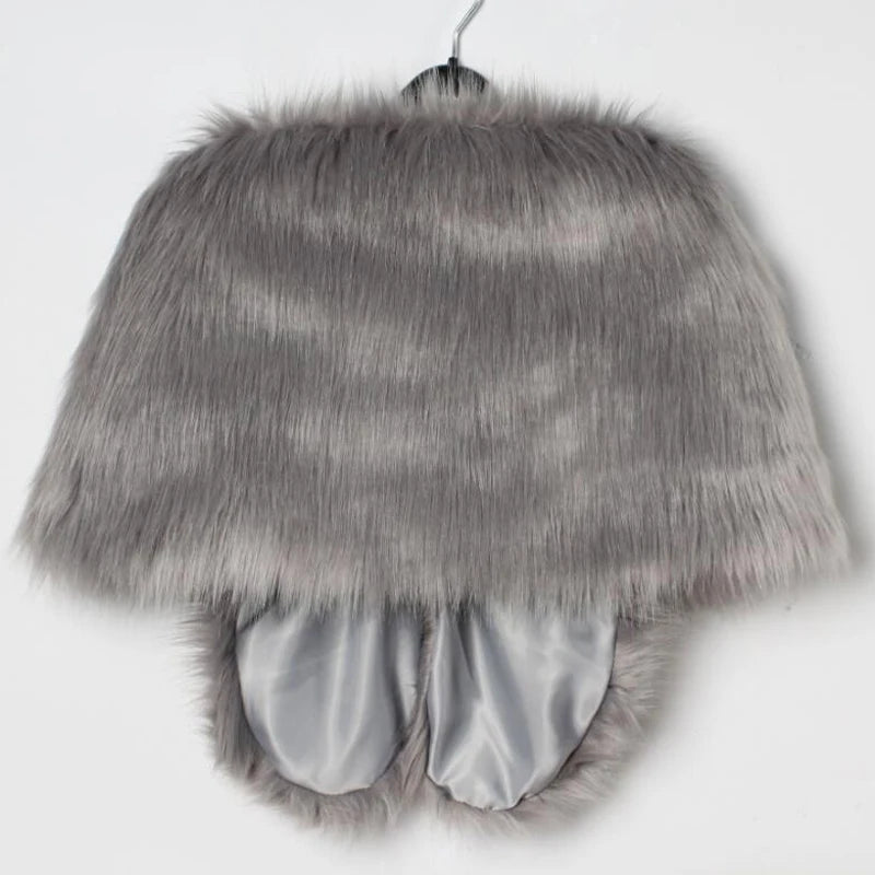 Women Bridal Shawl Wedding Cape Warm Plush Elegant Winter Faux Fur Long Shawl Stole Wrap Shrug Scarf For Evening Party Decor