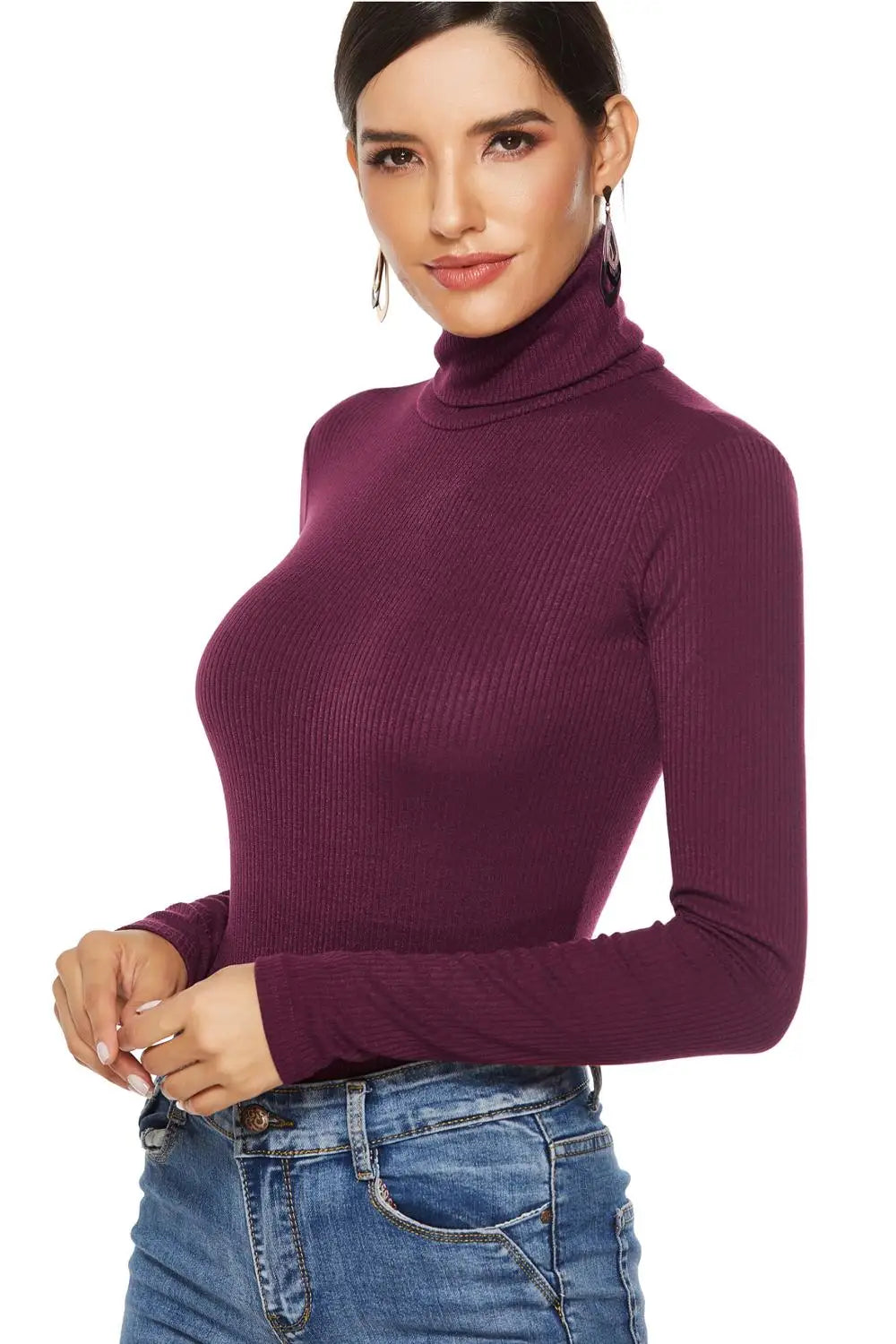 Bodysuit Women Jumpsuits Bodycon Sexy Long Sleeve Turtleneck Body Clothing Top Sweater Winter Warm Elastic Knited Rib S-5XL Size