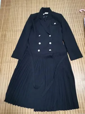 Notched Pleated Dress for Ladies Professional Suit Office Blazer Pink or Black Workwear Spring and Autumn New Fashion K1093