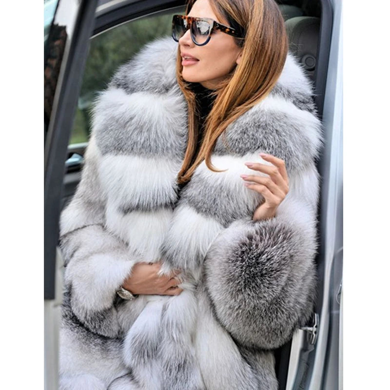 Women Faux Fur Coat Winterf Fashion Warm X-Long Large Size Coats Solid Hooded Loose Open Stitch 5XL New 2024 Elegant Clothing