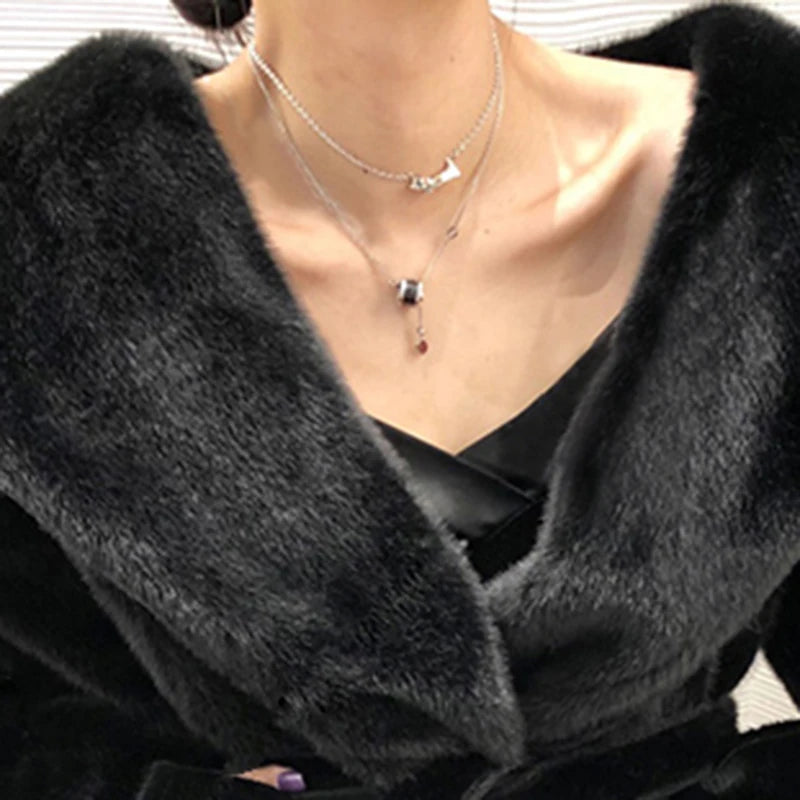 Lautaro Winter Black Warm Oversized Faux Fur Cardigan Women Drop Shoulder Long Sleeve Sashes Loose Stylish Korean Fashion 2021
