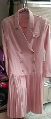 Notched Pleated Dress for Ladies Professional Suit Office Blazer Pink or Black Workwear Spring and Autumn New Fashion K1093