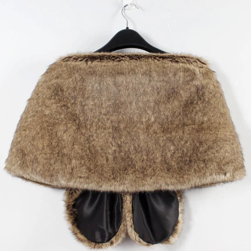 Women Bridal Shawl Wedding Cape Warm Plush Elegant Winter Faux Fur Long Shawl Stole Wrap Shrug Scarf For Evening Party Decor