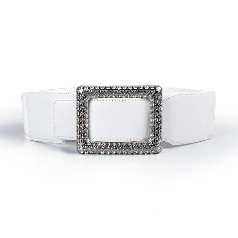 luxury crystal Design female elastic wide waistband fashion rhinestone buckles Elastic skirt wide belt for Women Designer Belt
