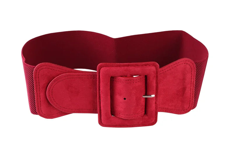 Women Waist Belt Cummerbund Elastic Belt Dress Decorate Waistband Wide Stretchy Cinch Belts with Suede Buckle