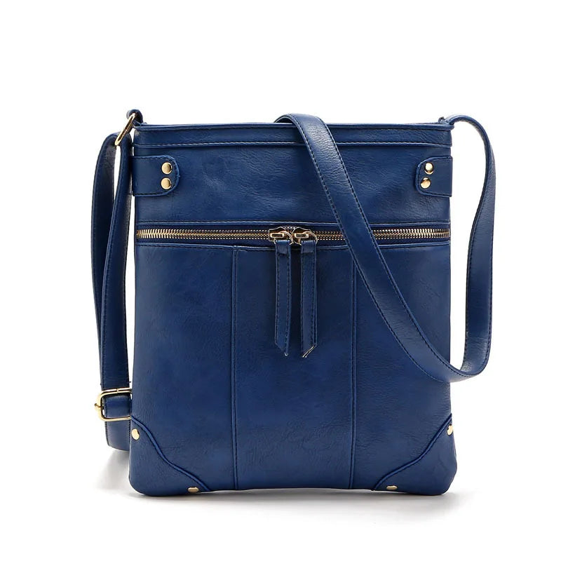 REPRCLA European Vintage Women Bag Double Zipper Women Messenger Bags High Quality PU Shoulder Bag Crossbody 9L33