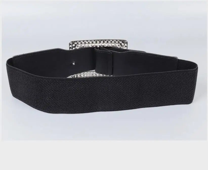 luxury crystal Design female elastic wide waistband fashion rhinestone buckles Elastic skirt wide belt for Women Designer Belt