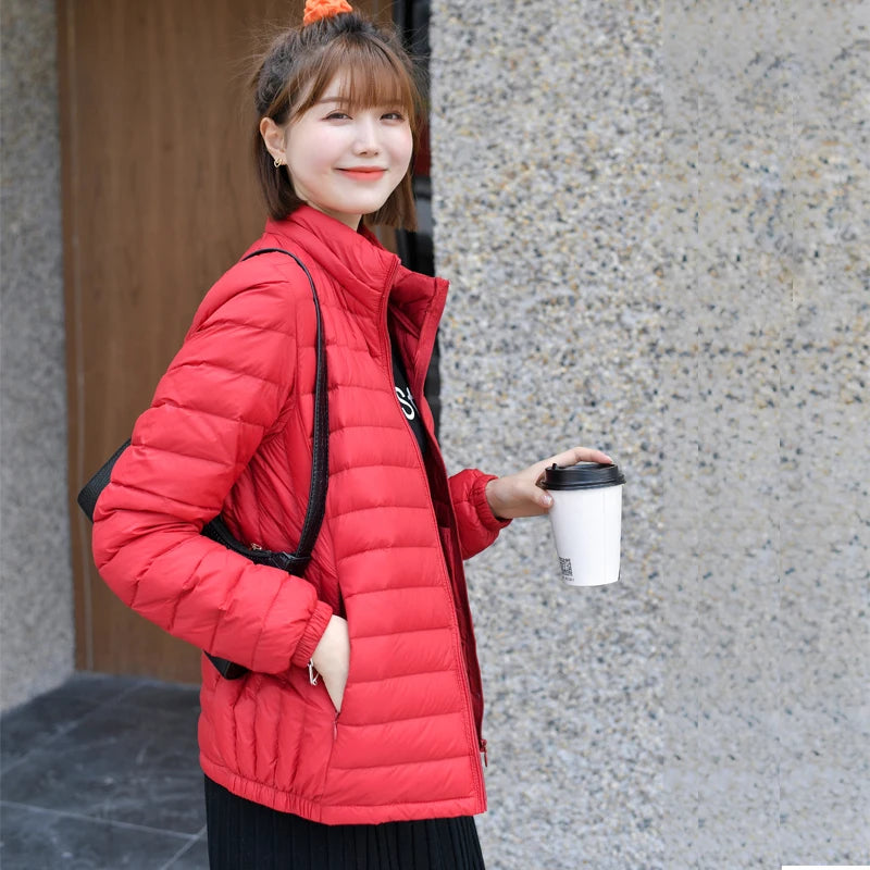 Women Ultra Light Down Jacket 90% White Duck Down Spring Outwear Hat Detachable Puffer Jacket Slim Coat Female Clothing