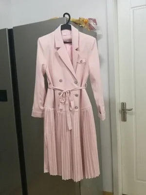 Notched Pleated Dress for Ladies Professional Suit Office Blazer Pink or Black Workwear Spring and Autumn New Fashion K1093