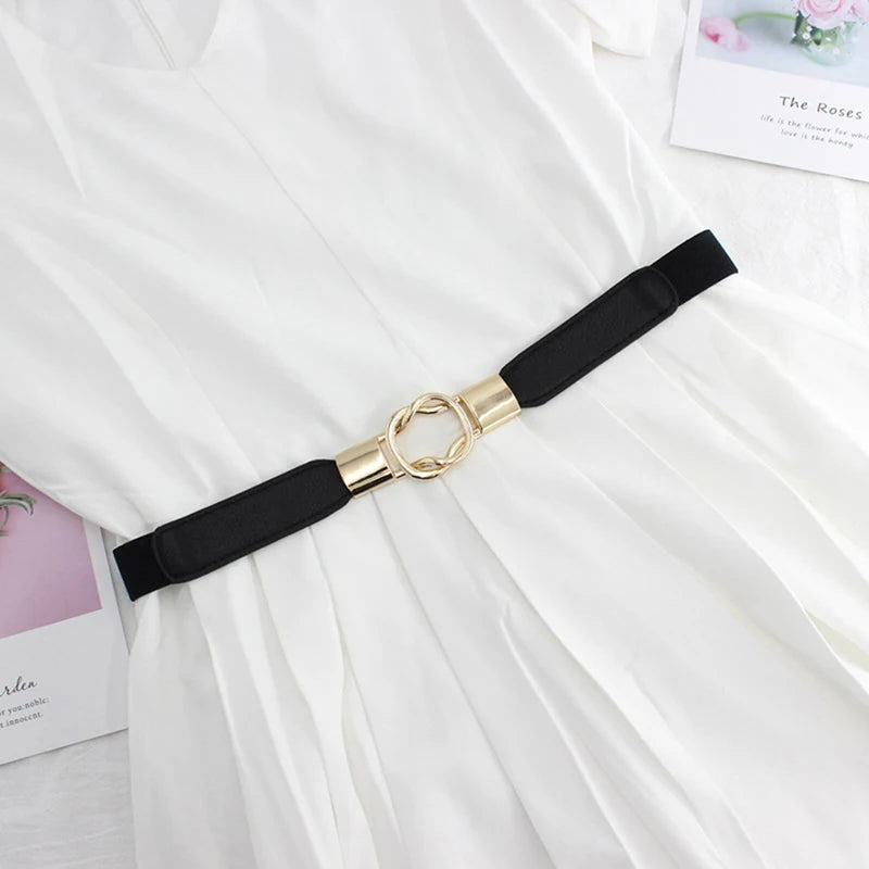 Elastic Belts Women Dress Belt Fashion Thin Female Waist Belt With Metal Buckle