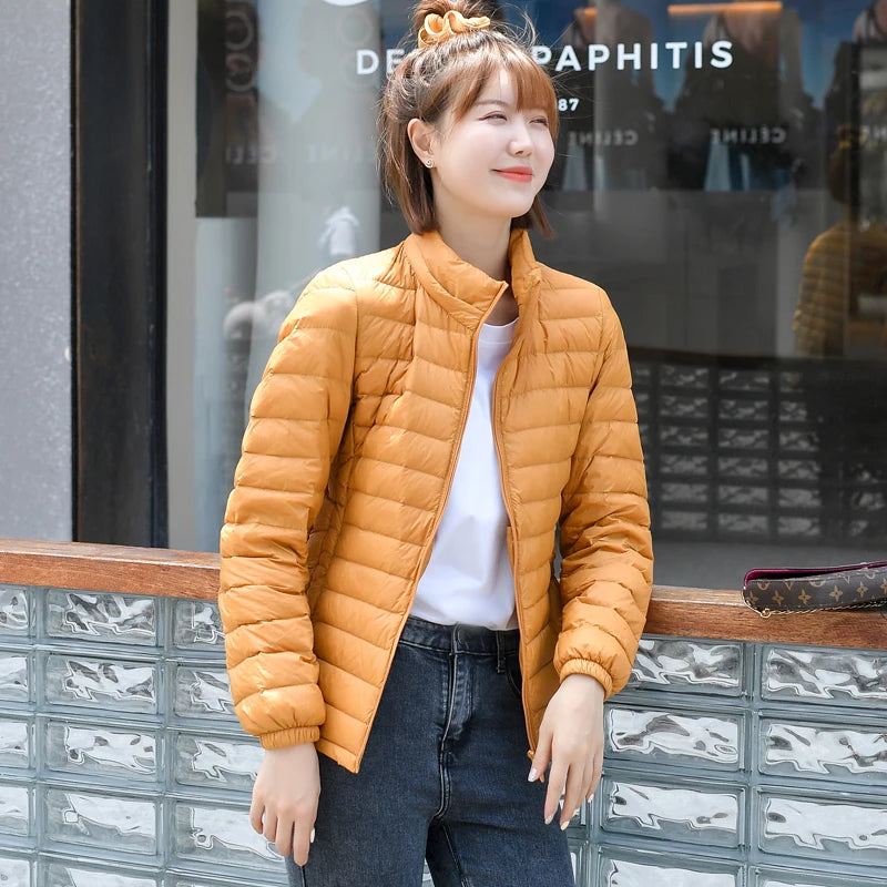 Women Ultra Light Down Jacket 90% White Duck Down Spring Outwear Hat Detachable Puffer Jacket Slim Coat Female Clothing