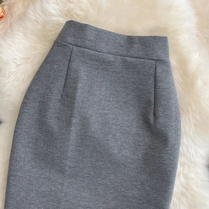 Women's Skirt Solid High Waist Work Pencil Skirt 2024 New Fashion Ladies Slim Fit Split Office OL Skirt Grey Red Black Skirts