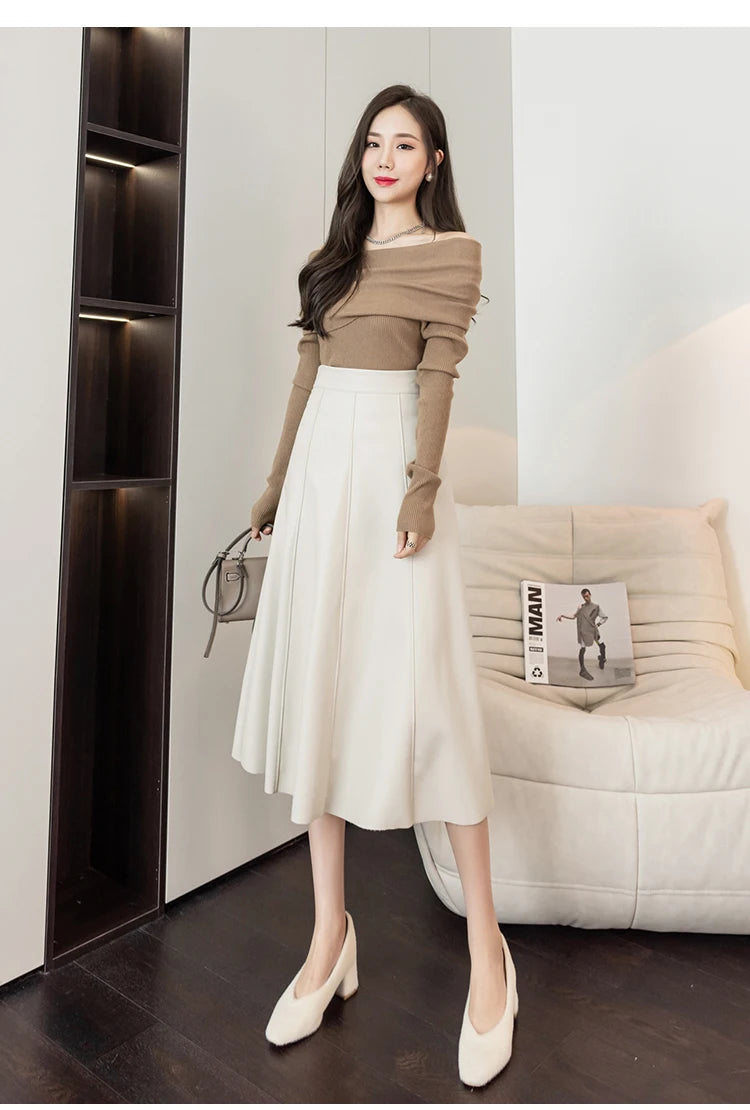 Leather Skirt Women 2025 Autumn Winter New Arrival High Waist PU Skirt Korean Style Maxi A Line Skirt For Women Hot Sale