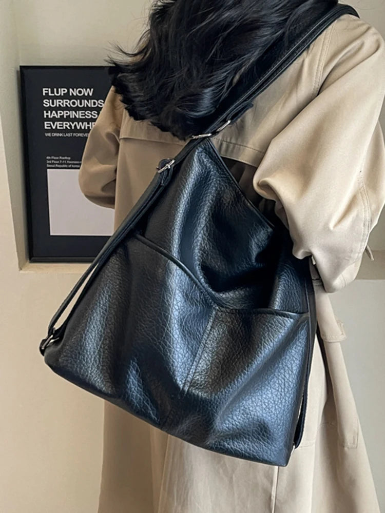 Versatile Student PU Backpack Women New Large Capacity Commute Travel Shoulder Crossbody Bags Fashion All-matched Tote Bag