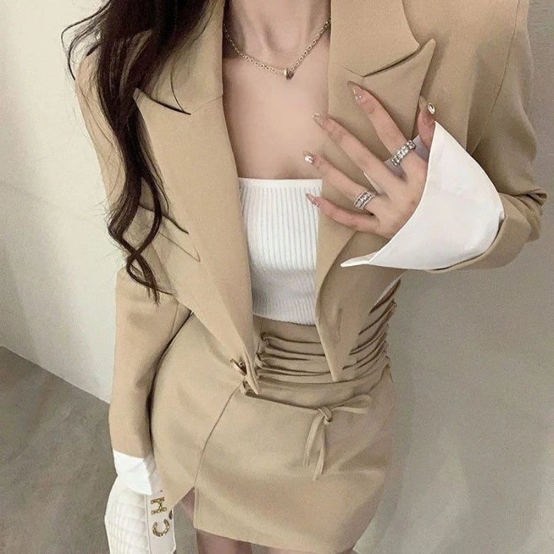Summer Blazer Suit Skirt Women's Matching Sets Sexy Trend 2 Piece Outfits 2025 Set of Two Fashion Pieces for Women Office Skirts
