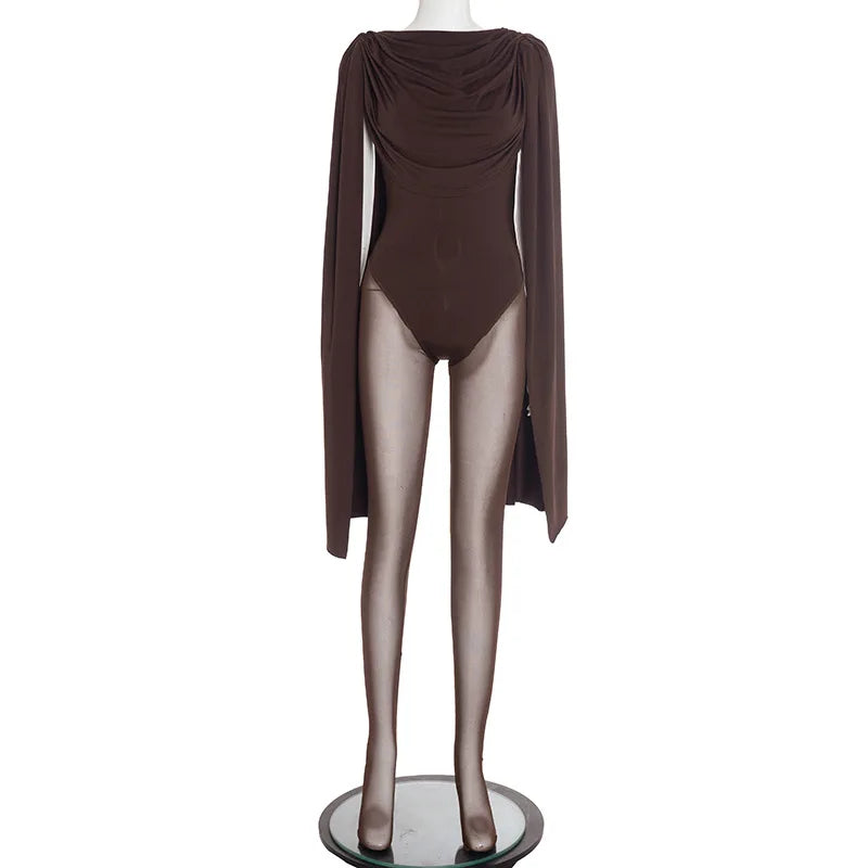 Women Elegant Sexy Swing Collar Shawl Bodysuits Chic Fashion Sleeveless Stretch Club Party Rompers Streetwear Overalls Tops