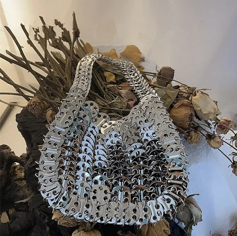 Women's Bag 2025 Trend luxury Designer Handbag Metal Chain Tote Bag Hollow Evening Bag Clutch Female Travel Holiday Shoulder Bag