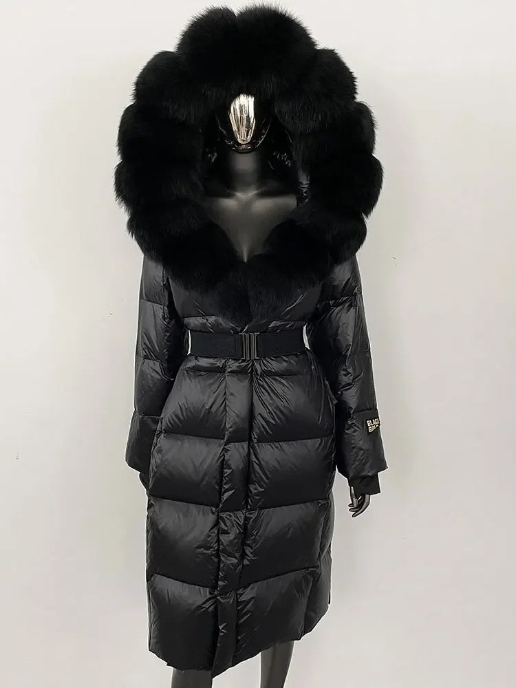OFTBUY Winter Women Coat Real Fox Fur Collar Hooded Jacket Thick Warm Autumn Hat Detachable X-long White Duck Down Overwears