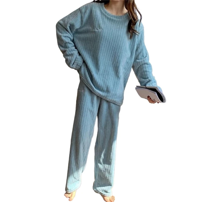 Soft and Comfortable Fleece Pajama Women's Lounge Sets Long Sleeve Sleepwear Loungewear