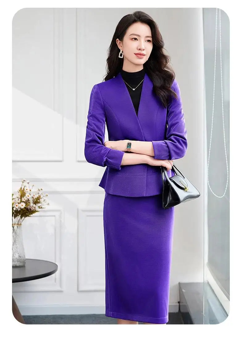 2025 New All Season Skirt Suits Women New Fashion Temperament V Neck Professional Blazer And High Waist Skirt Two Piece Set