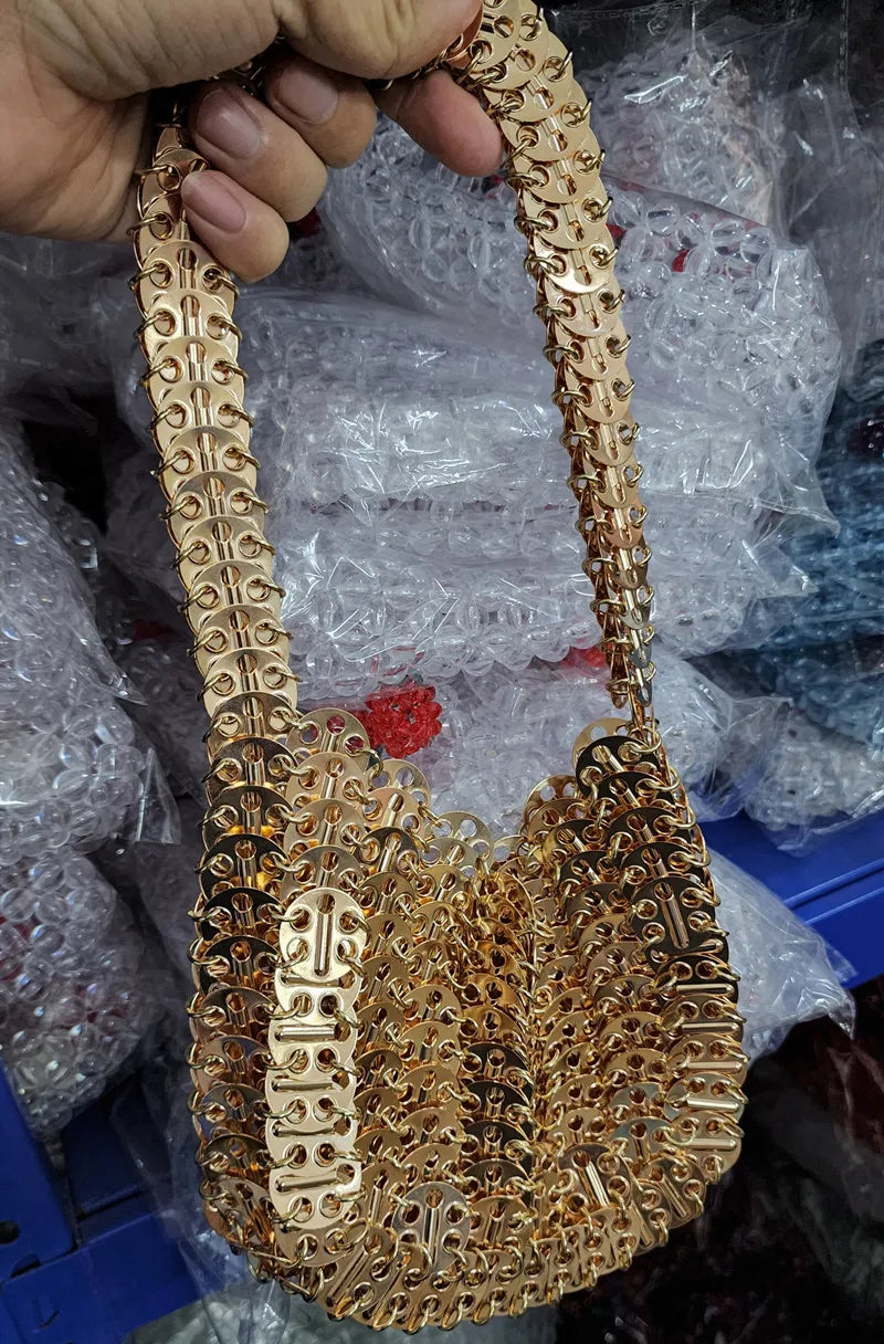 Women's Bag 2025 Trend luxury Designer Handbag Metal Chain Tote Bag Hollow Evening Bag Clutch Female Travel Holiday Shoulder Bag