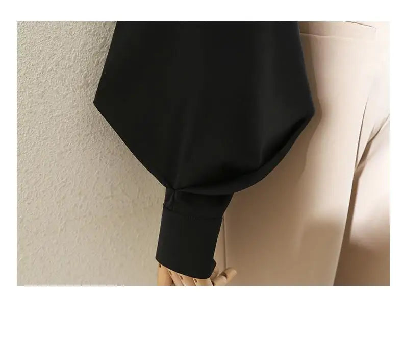 Blouses Tops Women White Black Long Lantern Sleeve Office Lady Temperament Autumn Winter Basic All-match Design Chic Female New