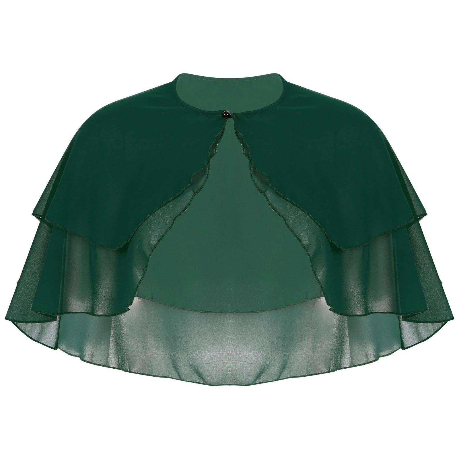 Women Elegant Solid Color Chiffon Shawl Ruffle 2-Layer Chiffon Wraps Bolero Wedding Birthday Evening Party Dress Cape Outerwear