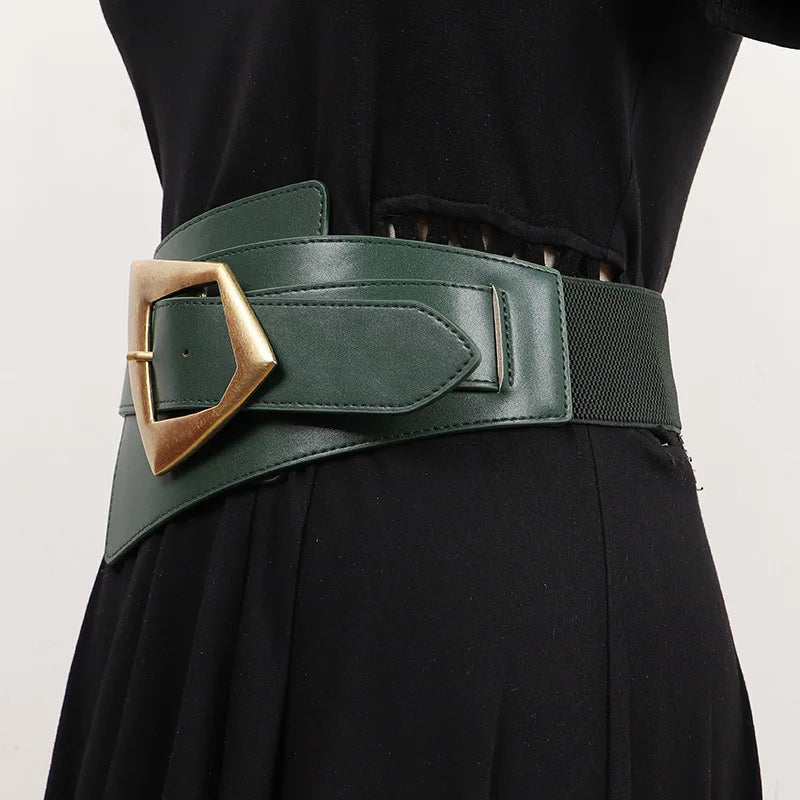 2025 New Fashion PU Elastic force Leather Women Wide Corset Belt Luxury Design Metal Buckle Waist Belt Dress Belt Accessories