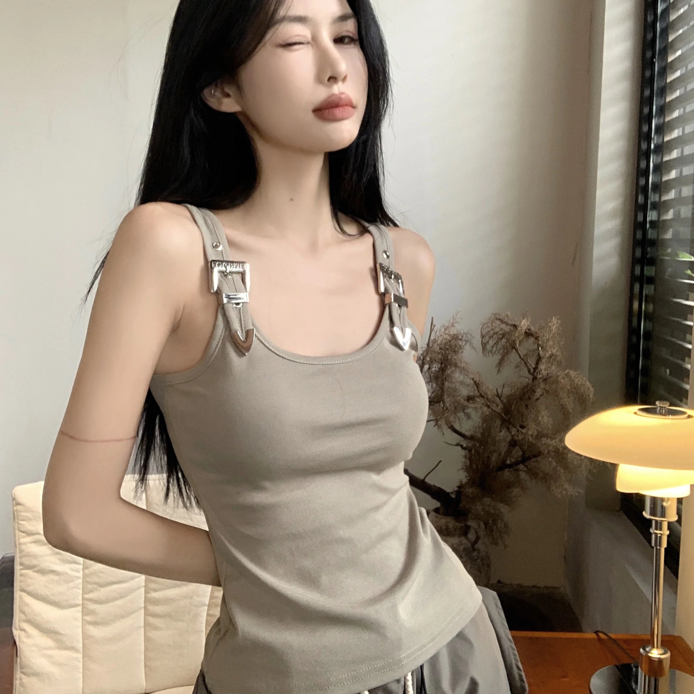 Tanks Women Personality Creativity Casual Trendy All-match Chic Age-reducing Simple Streetwear Solid New Summer Lady Sweet Thin