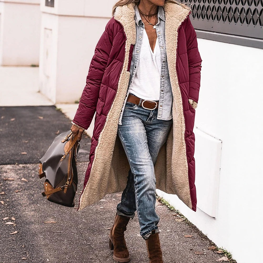 Women's Coats 2025 Winter Fashion Solid Long Sleeve Clothing Woman Hooded Fleece Lined Side Pockets Daily Coats Plus Size