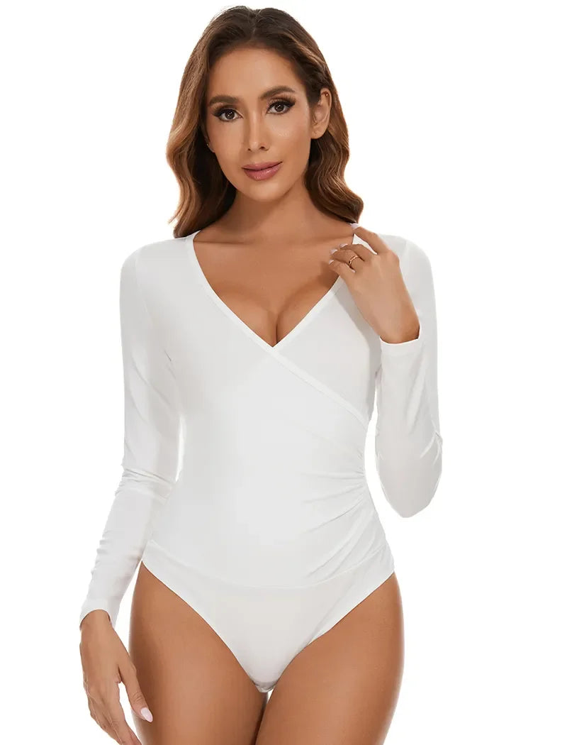 Sexy Bodysuits Shapeswear for women V-Neck Long Sleeve Tummy Control Slimming Abdomen Corset