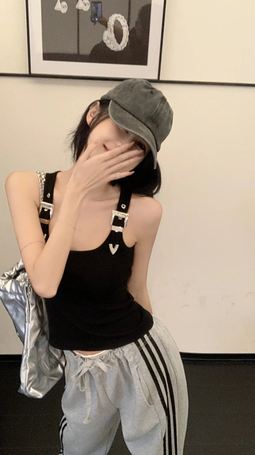 Tanks Women Personality Creativity Casual Trendy All-match Chic Age-reducing Simple Streetwear Solid New Summer Lady Sweet Thin