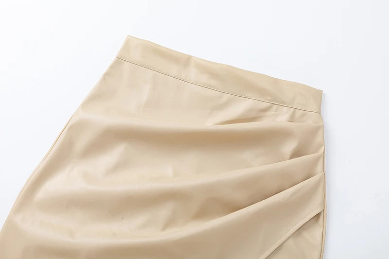 2025 Spring/Summer Women's PU Split Skirt High Waist Zipper Fold Leather Skirt European and American Sexy Hip Bag Skirt
