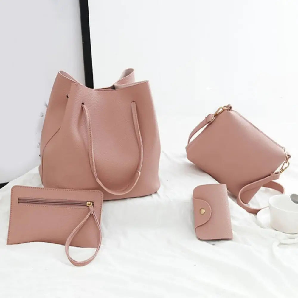 4Pcs Faux Leather Shoulder Bag Women Handbag Crossbody Bags Clutches Purse Set Trend Female Shoulder Bag Casual Purse Set