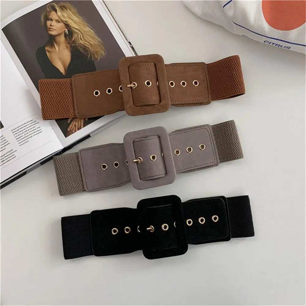 Women Belt Stretch Wide Waist Belts Metal Buckle Leather Strap Female Elastic Dress Coat Sweater Waist Belt Apparel Accessories