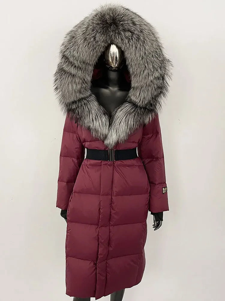 OFTBUY Winter Women Coat Real Fox Fur Collar Hooded Jacket Thick Warm Autumn Hat Detachable X-long White Duck Down Overwears