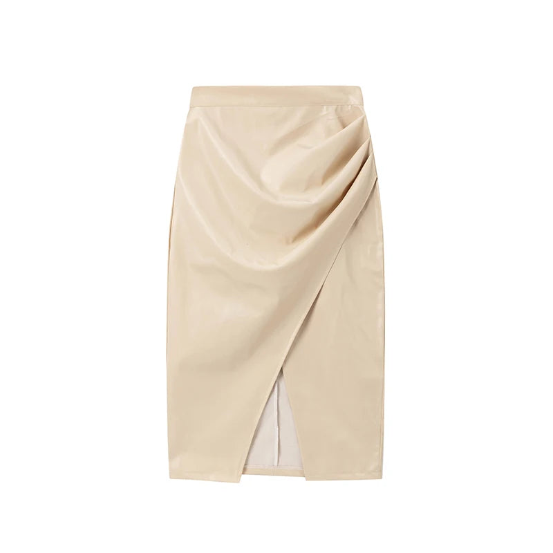2025 Spring/Summer Women's PU Split Skirt High Waist Zipper Fold Leather Skirt European and American Sexy Hip Bag Skirt