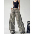 Women Loose Dancing Long PantsGrey Letter Embroidery Jazz Dance Pants Wide Leg Workwear Trousers for