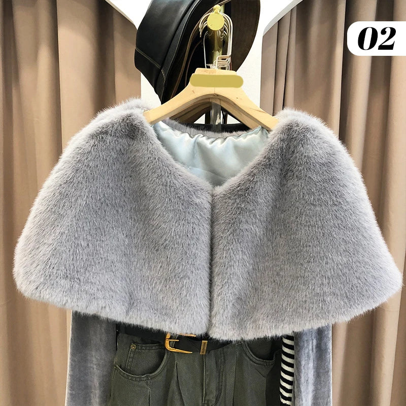 110cm New Bridal Wedding Shawl Wraps Cape Elegant Women Faux Fur Shawl Formal Party Evening Dress Winter Warm Plush Coat Cloak