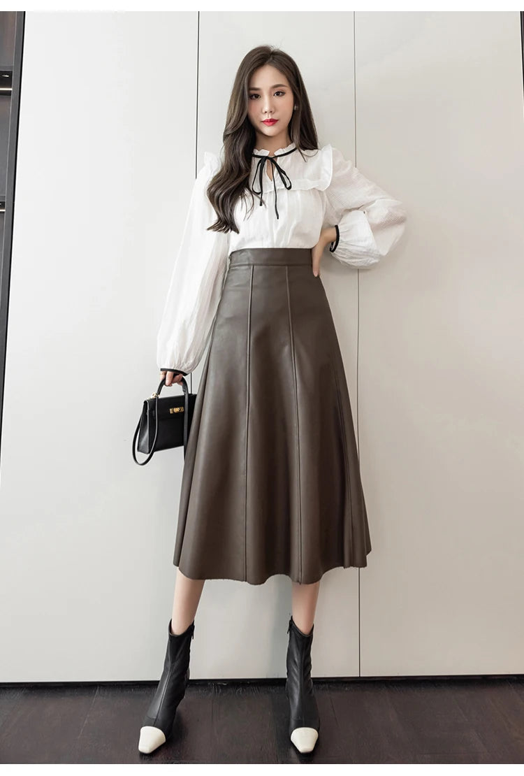 Leather Skirt Women 2025 Autumn Winter New Arrival High Waist PU Skirt Korean Style Maxi A Line Skirt For Women Hot Sale