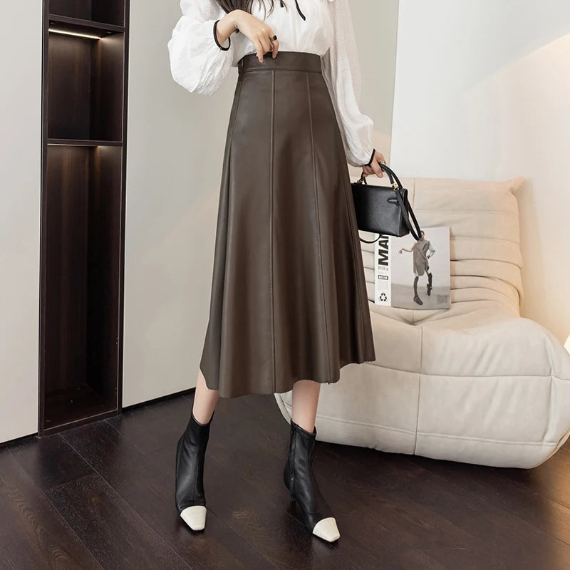 Leather Skirt Women 2025 Autumn Winter New Arrival High Waist PU Skirt Korean Style Maxi A Line Skirt For Women Hot Sale