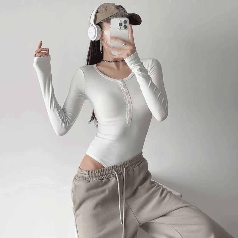 Long Sleeves Bodysuit Autumn Sexy Skinny Basic Tops Solid Color Casual Street Bodysuit For Women ClubWear