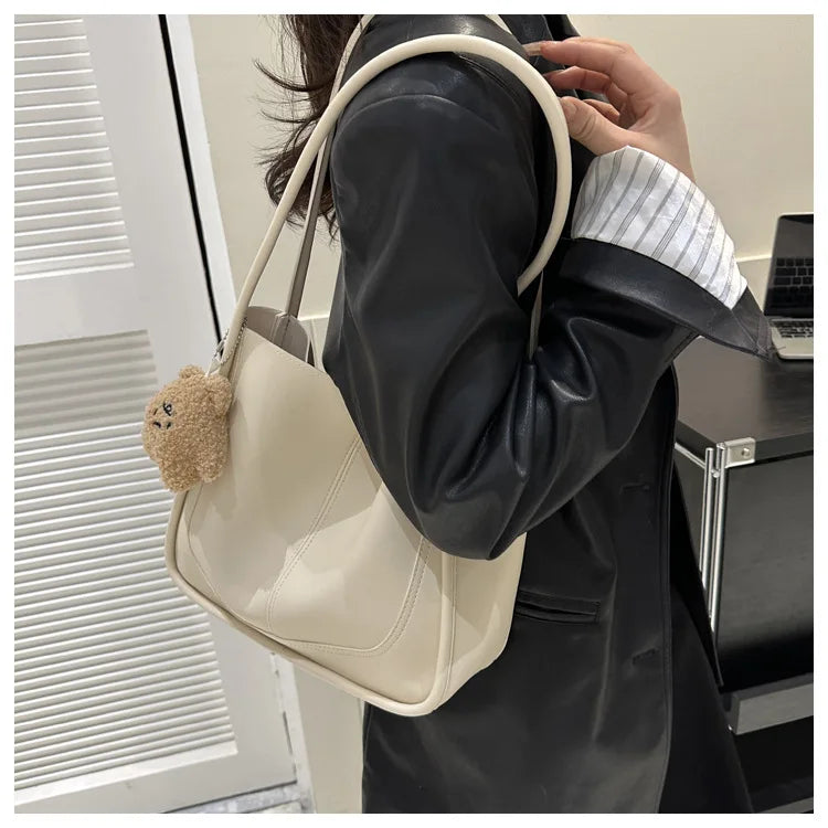 Women's Retro Tote - High-Quality Solid Color, Minimalist Large-Capacity Commuter Handheld/Single-Shoulder