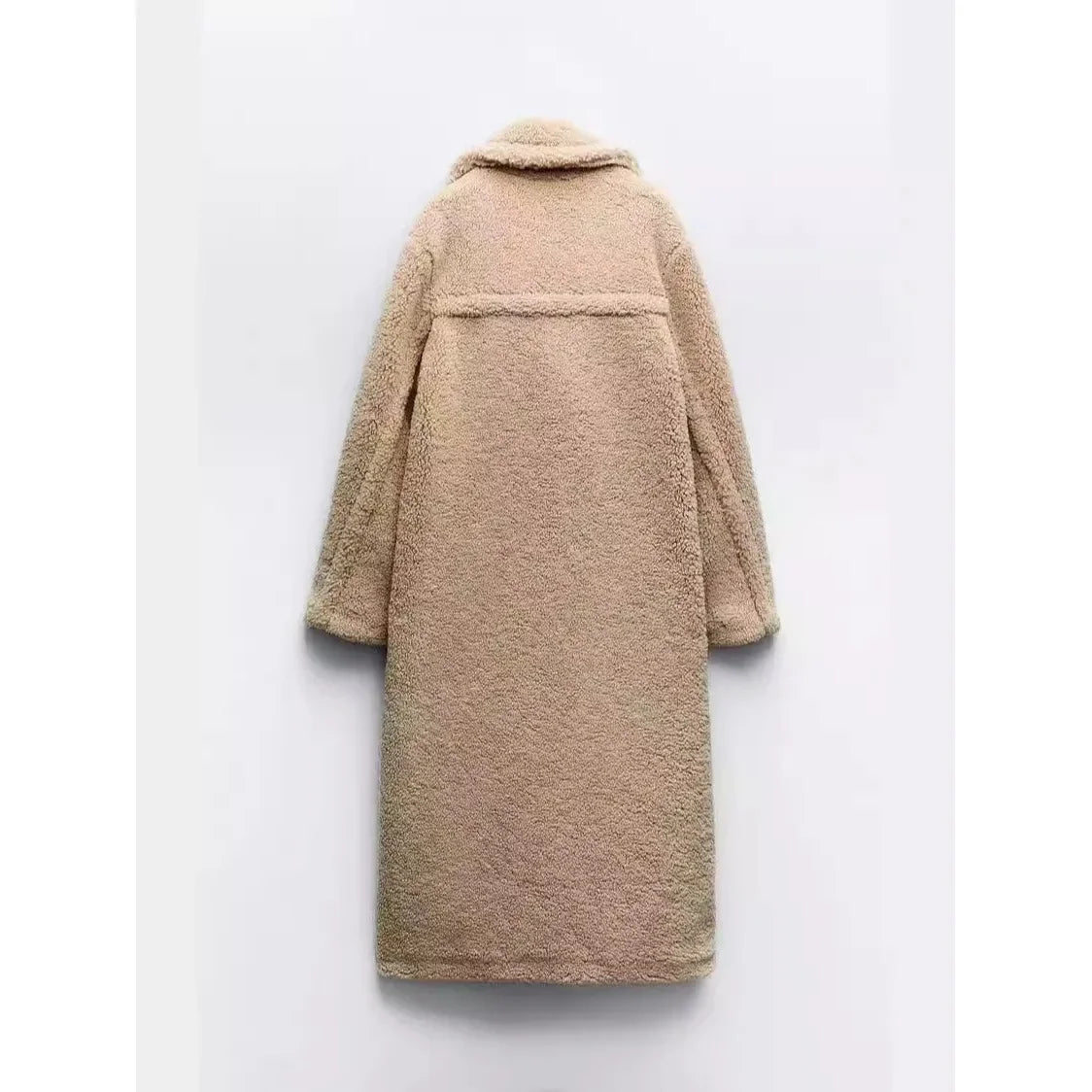 Over-Knee Fleece-Lined Casual Lapel Coat Double-Button Decoration Loose Women's Outerwear Versatile Beige New Year's Quality Sty
